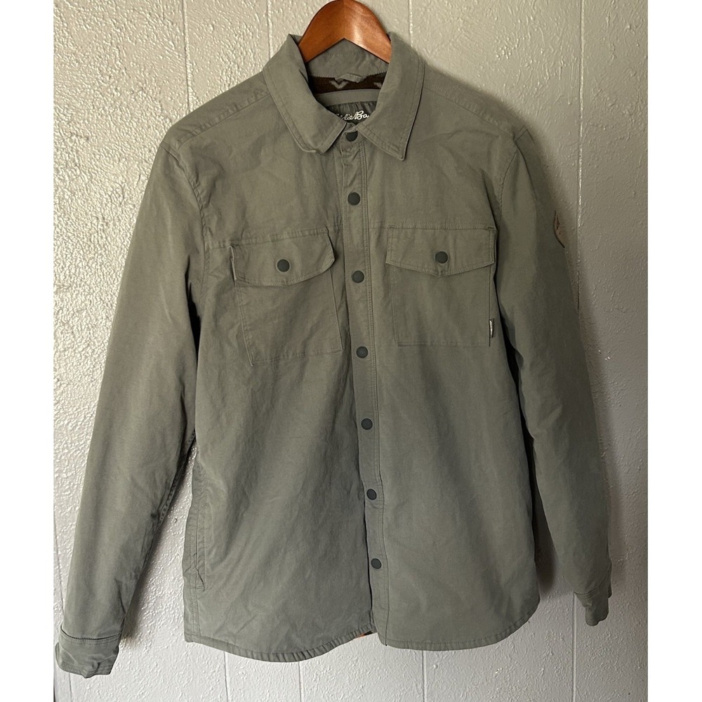 Eddie Bauer Jacket Men's M Gray Aztec Fleece Lined Outdoor Snap Front Pockets